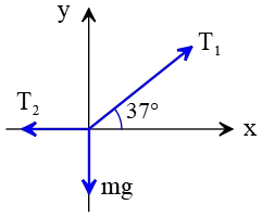 Free-body diagram for a block supporting by two identical ropes at angle