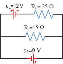 Kirchhoff's loop rule around a circuit with two  batteries.
