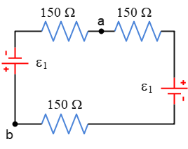 Kirchhoff's loop rule around a circuit with two  batteries.