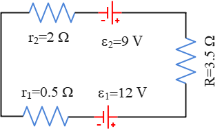 Loop rule around a circuit with two  batteries connected in proper way.