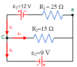 Currents in a three branches circuit