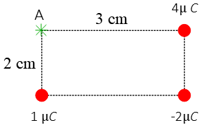 Electric potential due to three point charges at the other corner of a rectangle